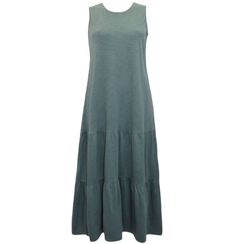 J. Jill Cotton Tiered Maxi Dress FATIGUE GREEN color